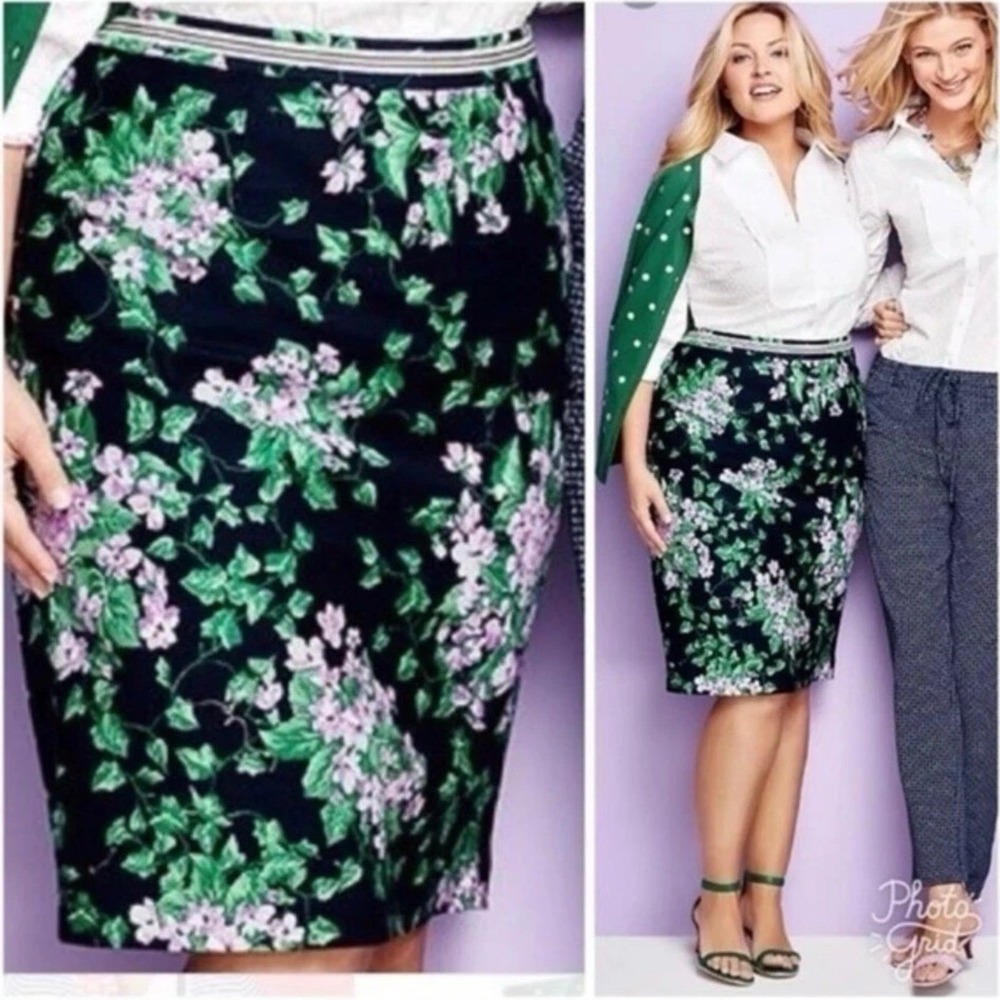 TALBOTS The OPRAH Magazine Collection Navy Hydrangea Floral Pencil Skirt 16W